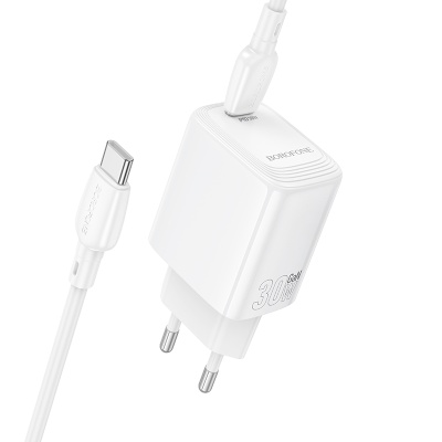Сетевое зарядное устройство BOROFONE BN28 Fuente 1xUSB-C с Кабелем Type-C - Type-C, 30W, белый