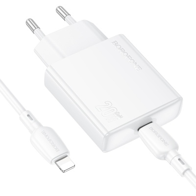 Сетевое зарядное устройство BOROFONE BN23 Wish 1xUSB-C с Кабелем Type-C - Lightning, 20W, белый
