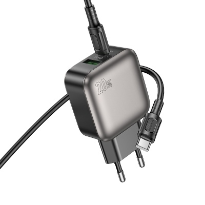 Сетевое зарядное устройство BOROFONE BAS54A Absolute 1xUSB + 1xUSB-C с Кабелем Type-C - Type-C, 3A, 20W, черный