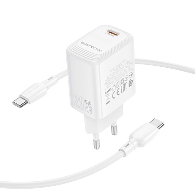 Сетевое зарядное устройство BOROFONE BN26 Fuente 1xUSB-C с Кабелем Type-C - Type-C, 20W, белый