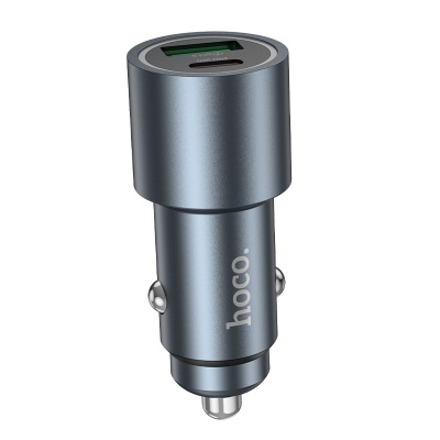 Автомобильное зарядное устройство HOCO Z60 Bloom, 1xUSB + 1xUSB-C, 48W, серый металлик