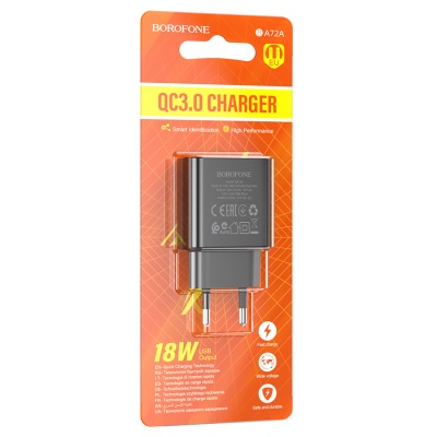 Сетевое зарядное устройство BOROFONE BA72A Spring 1xUSB, 18W, черный