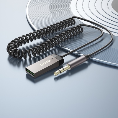 Переходник/Адаптер HOCO E78 Benefit Jack 3.5 (m) - USB (f), 1.2 м, черный+серый металлик