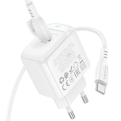 Сетевое зарядное устройство BOROFONE BAS43A Potential 1xUSB-C с Кабелем Type-C - Type-C, 20W, белый