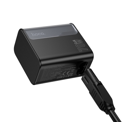 Сетевое зарядное устройство HOCO CS76A Star 1xUSB + 2xUSB-C с Кабелем, 70W, черный
