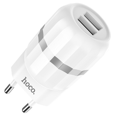 Сетевое зарядное устройство HOCO C41A Wisdom 2xUSB с Кабелем USB - Micro, 2.4A, 10.8W, белый