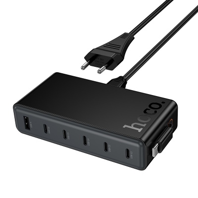 Сетевое зарядное устройство HOCO C151A Modern 1xUSB + 6xUSB-C с Кабелем Type-C, 3A, 70W, черный