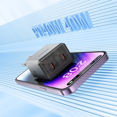 Сетевое зарядное устройство BOROFONE BN21 Lena 2xUSB-C с Кабелем Type-C - Type-C, 40W, серый металлик