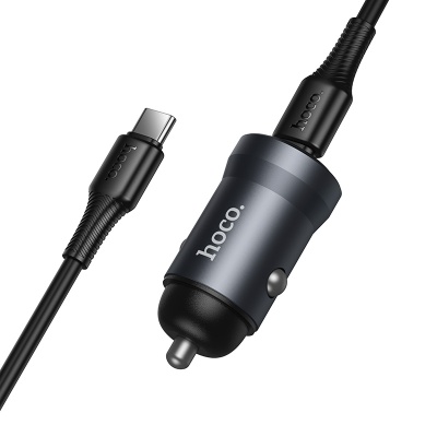 Автомобильное зарядное устройство HOCO Z62A Energy, 1xUSB-C с Кабелем Type-C - Type-C, 30W, серый металлик