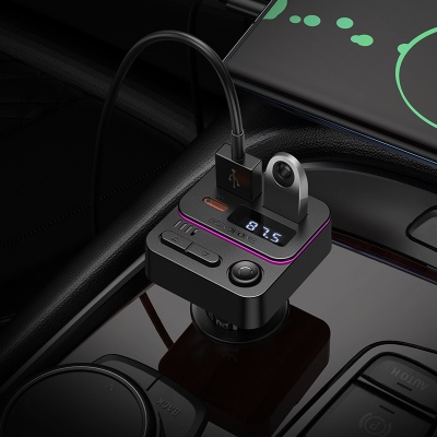 Автомобильное зарядное устройство с FM-Трансмиттер BOROFONE BC60 Hero, 2xUSB + 1xUSB-C, 3A, 35W, черный