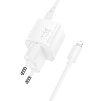 Сетевое зарядное устройство HOCO N64 Ingenious 1xUSB-C с Кабелем Type-C - Lightning, 20W, белый