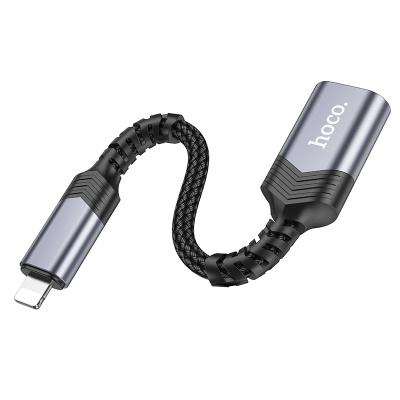 Переходник/Адаптер HOCO UA24 Lightning (m) - USB (f), 16.5 см, серый металлик