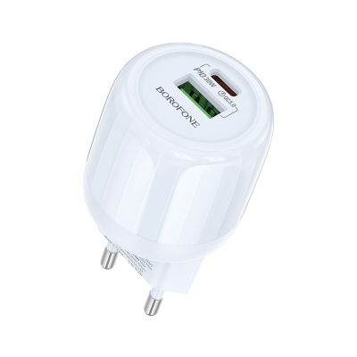 Сетевое зарядное устройство BOROFONE BA94A Lustrous 1xUSB + 1xUSB-C, 3A, 30W, синий