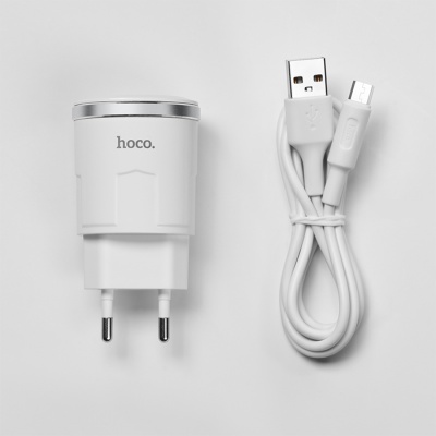 Сетевое зарядное устройство HOCO C37A Thunder 1xUSB с Кабелем USB - Micro, 2.4A, белый