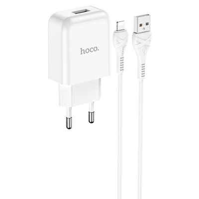 Сетевое зарядное устройство HOCO N2 Vigour single 1xUSB с Кабелем USB - Lightning, 2A, 10W, белый