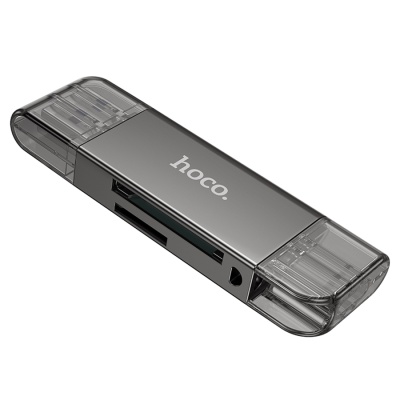 Переходник/Адаптер HOCO HB39 2 в 1 USB (m) / Type-C (m) - TF/SD, черный