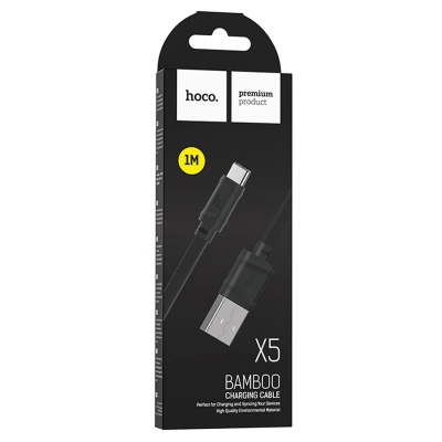 Кабель USB HOCO X5 Bambo USB - Type-C, 2.4А, 1 м, черный