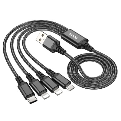 Кабель USB HOCO X76 4 в 1 USB - 2xLightning + MicroUSB + Type-C, 2А, 1 м, черный