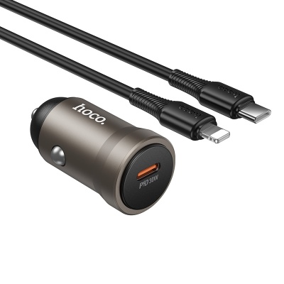 Автомобильное зарядное устройство HOCO Z62A Energy, 1xUSB-C с Кабелем Type-C - Lightning, 30W, золотой