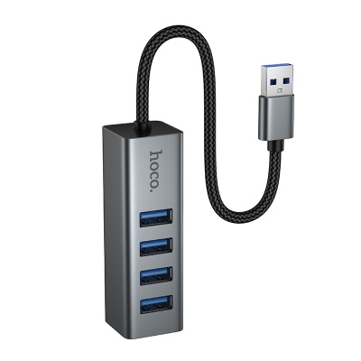 USB HUB разветвитель HOCO HB1B 4 в 1 USB (m) - 4xUSB3.0 (f), 1 м, серый металлик