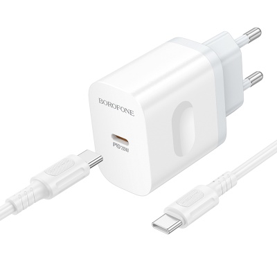 Сетевое зарядное устройство BOROFONE BA99A Breeze 1xUSB-C с Кабелем Type-C - Type-C, 20W, белый