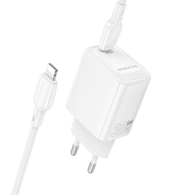 Сетевое зарядное устройство BOROFONE BN28 Fuente 1xUSB-C с Кабелем Type-C - Lightning, 30W, белый