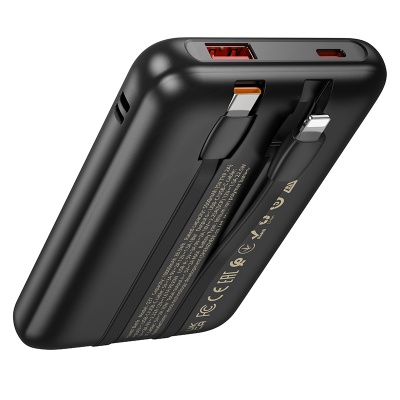 Портативный аккумулятор HOCO Q37 Graceful, встроенный кабель Lightning + Type-C, 20W, 10000 мА⋅ч, черный