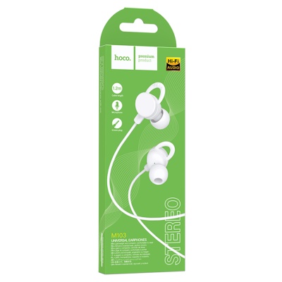 Проводные наушники HOCO M103 Rhyme, Jack 3.5mm, 1.2 м, белый