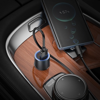 Автомобильное зарядное устройство HOCO Z60 Bloom, 1xUSB + 1xUSB-C, 48W, серый металлик
