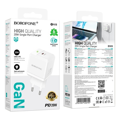 Сетевое зарядное устройство BOROFONE BN18 Intenso 1xUSB-C, 20W, белый