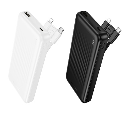 Портативный аккумулятор BOROFONE BJ79 Clever, встроенный кабель Lightning + Type-C, 10000 мА⋅ч, белый