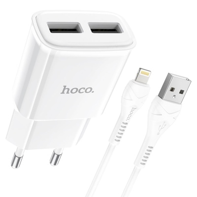 Сетевое зарядное устройство HOCO C88A Star 2xUSB с Кабелем USB - Lightning, 2.4A, 10.8W, белый