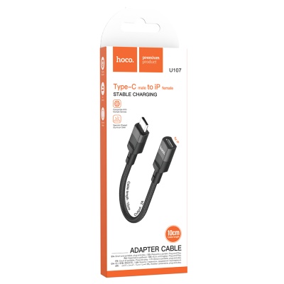 Переходник/Адаптер HOCO U107 Type-C (m) - Lightning (f), 10 см, черный