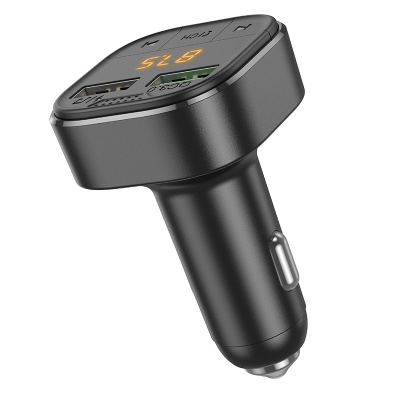 Автомобильное зарядное устройство с FM-Трансмиттер BOROFONE BC43 Flash, 2xUSB, 1A, 18W, черный