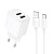 Сетевое зарядное устройство HOCO CS51A Surplus 2xUSB с Кабелем USB - Type-C, 2.4A, белый