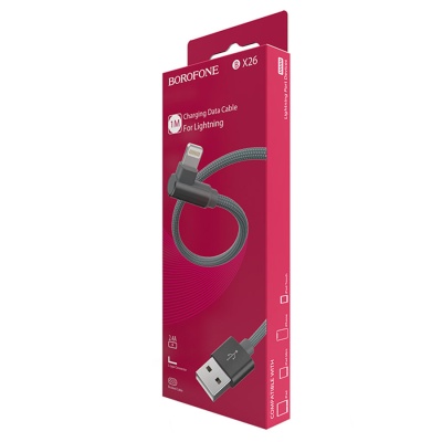 Кабель USB BOROFONE BX26 Express USB - Lightning, 2.4А, 1 м, серый металлик