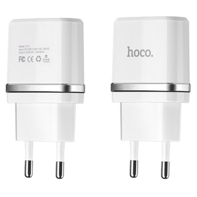 Сетевое зарядное устройство HOCO C11 Smart 1xUSB, 1A, белый