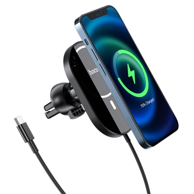 Автомобильный держатель HOCO CA90 Powerful magnetic, магнитный с беспроводной зарядкой, 15W, на воздуховод, черный