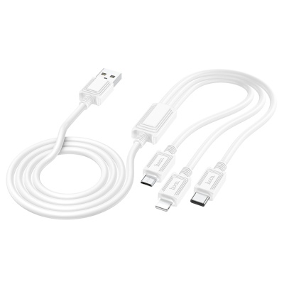 Кабель USB HOCO X74 3 в 1 USB - Type-C + Lightning + MicroUSB, 2А, 1 м, белый