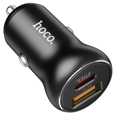 Автомобильное зарядное устройство HOCO NZ5 Smooth road, 1xUSB + 1xUSB-C, 5A, 30W, черный