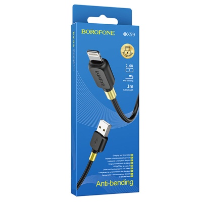 Кабель USB BOROFONE BX59 Defender USB - Lightning, 2.4А, 1 м, черный