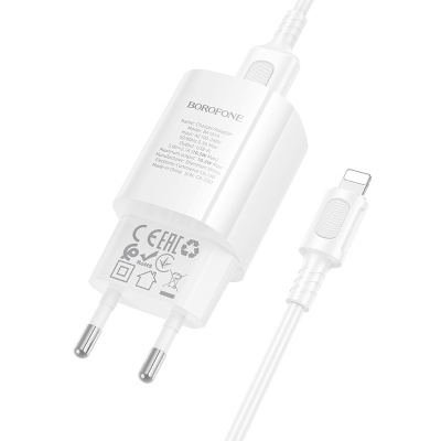 Сетевое зарядное устройство BOROFONE BA101A Pudding 1xUSB с Кабелем USB - Lightning, 2.1A, белый