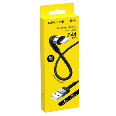 Кабель USB BOROFONE BX34 Advantage USB - Lightning, 2.4А, 1 м, черный