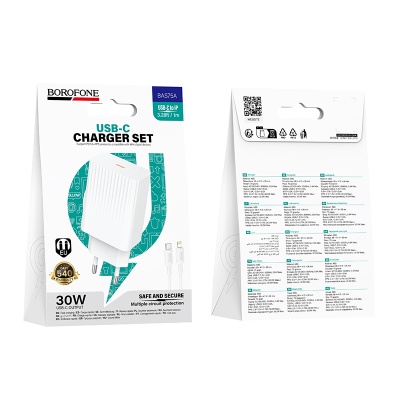 Сетевое зарядное устройство BOROFONE BAS75A Source 1xUSB-C с Кабелем Type-C - Lightning, 30W, белый