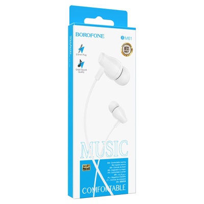 Проводные наушники BOROFONE BM61 Wanderer, Jack 3.5mm, 1.2 м, белый