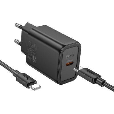Сетевое зарядное устройство HOCO N60 Gentle 1xUSB-C с Кабелем Type-C - Type-C, 20W, черный