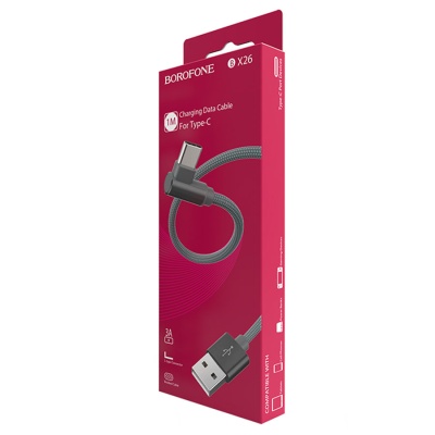Кабель USB BOROFONE BX26 Express USB - Type-C, 3A, 1 м, серый металлик