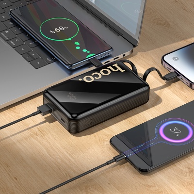 Портативный аккумулятор HOCO Q37A Graceful, встроенный кабель Lightning + Type-C, 20W, 20000 мА⋅ч, черный