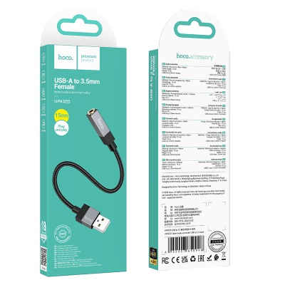 Переходник/Адаптер HOCO UPA32D Clever USB (m) - Jack 3,5 (f), 15 см, черный