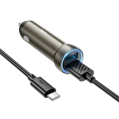 Автомобильное зарядное устройство HOCO Z54 Prosperous, 2xUSB с Кабелем USB - Type-C, 3.1A, 15.5W, золотой